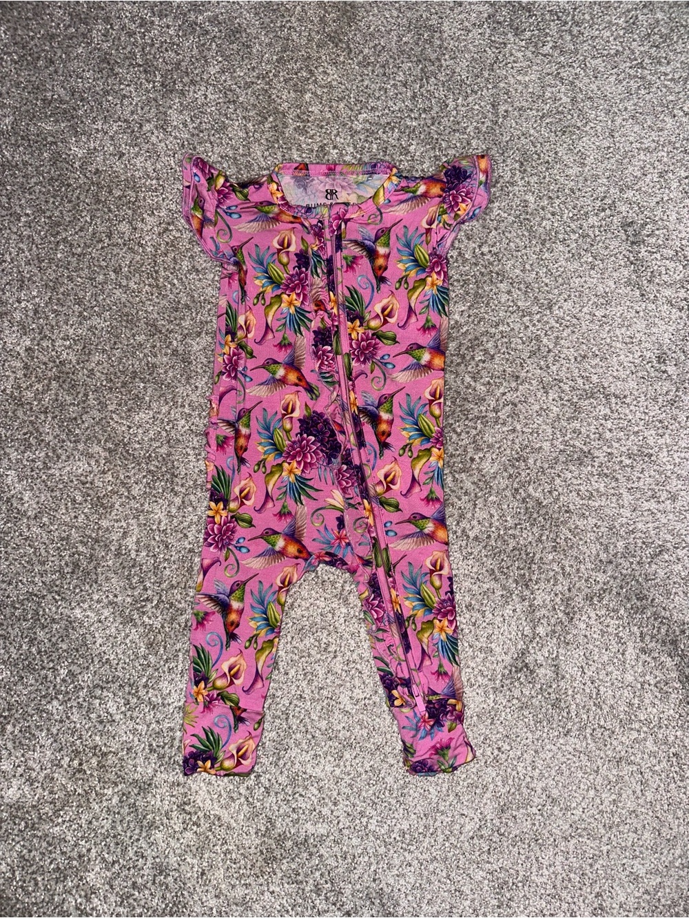 Bums & Roses Infant Pink Floral Ruffle-Sleeve Jumpsuit